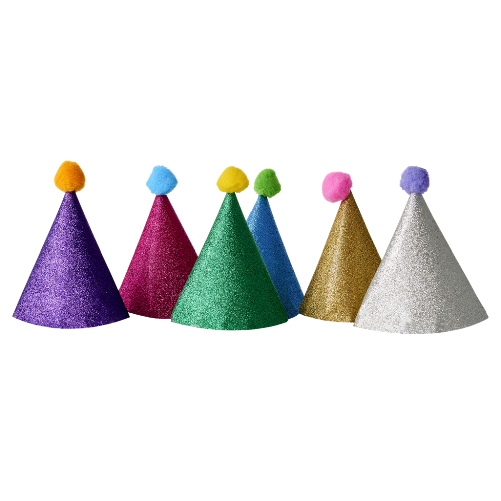 Set of 6 Glitter Party Hats with Pom Pom By Rice DK Vibrant Home